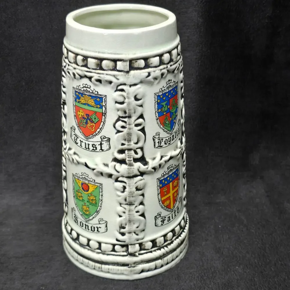 Vintage Colorful Crests Loyalty Trust Faith & Honor Ceramic Beer Stein